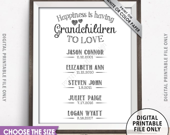 Grandchildren Sign, Grandkids' Names & Birthdays, Personalized Gift for Grandparents, Grandma, Grandpa, Custom Digital PRINTABLE File