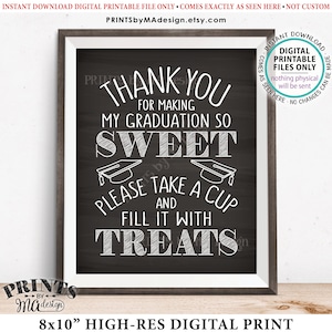 Grazie per aver reso la mia laurea così dolce, per favore prendi una tazza e riempila con dolcetti, barretta di cioccolato, cartello STAMPABILE stile lavagna 8x10" <ID>
