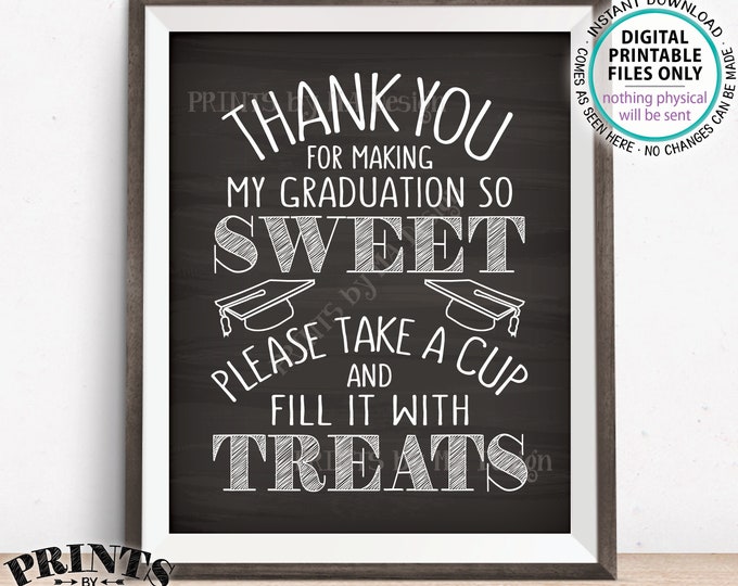 Thank You for Making My Graduation so Sweet Please take a Cup and Fill it with Treats, Candy Bar, PRINTABLE Chalkboard Style 8x10” Sign <ID>