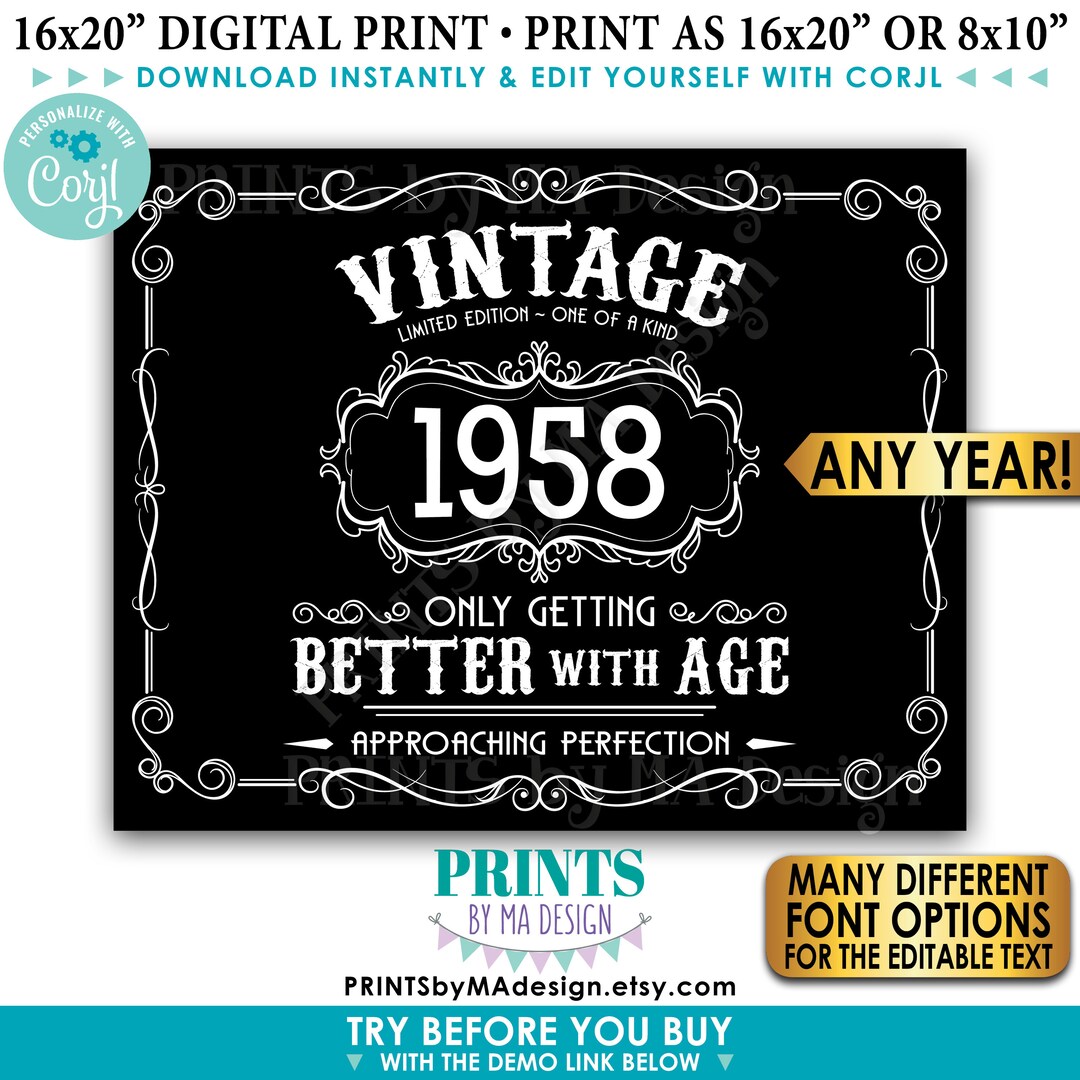 Vintage Better With Age Birthday Party, Custom Year, Liquor Whiskey ...