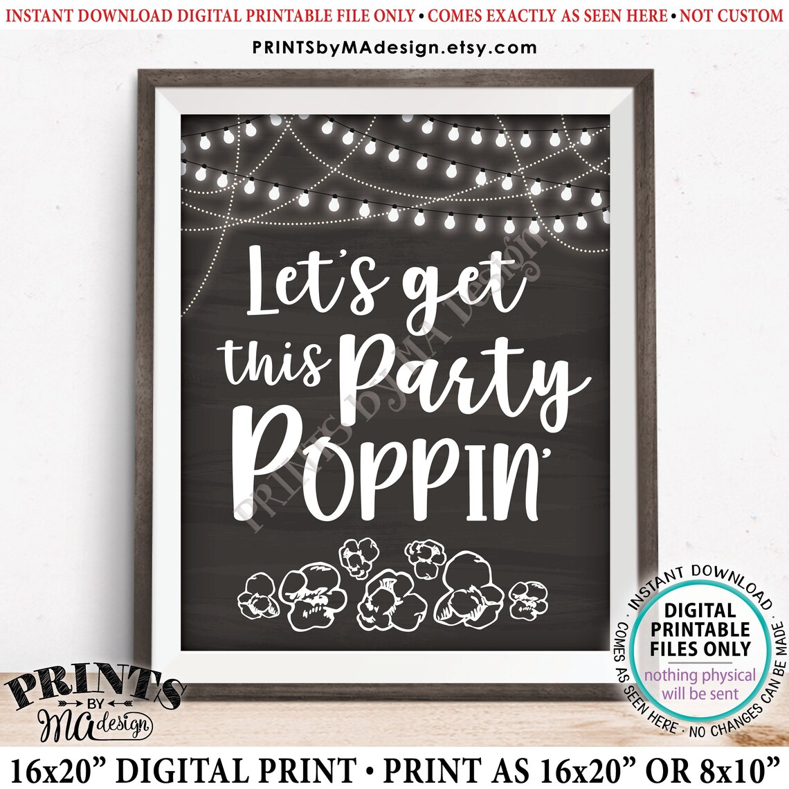 Popcorn Sign Let's Get This Party Poppin' Popcorn Etsy