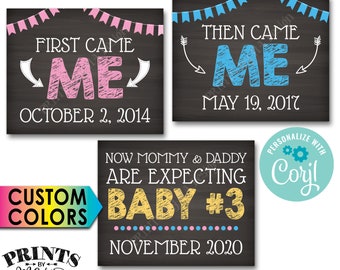 3rd Baby Pregnancy Announcement, First Came Me Then Me Now Baby #3, PRINTABLE Baby Number 3 Reveal Signs <Edit Yourself with Corjl>