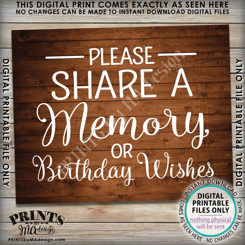 Share a Memory or Birthday Wishes Sign Write a Memory Share | Etsy