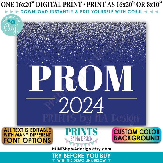 Prom Sign Custom Text & Background Color Silver Glitter | Etsy