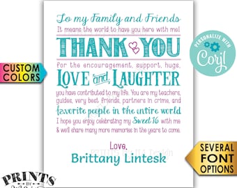 Sweet 16 Thank You Sign, Sweet Sixteen Birthday Party, PRINTABLE 8x10/16x20” 16th Bday Sign <Edit Yourself with Corjl>