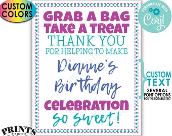 Sweet Treat Sign, Grab a Bag Take a Treat, Any Celebration, Candy Bar, Custom PRINTABLE 8x10/16x20" Dessert Sign <Edit Yourself with Corjl>