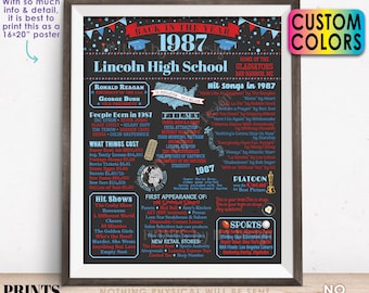 Back in the Year 1987 Poster Board, Class of 1987 Reunion Decoration, Flashback to 1987 Graduating Class, Custom PRINTABLE 16x20” Sign