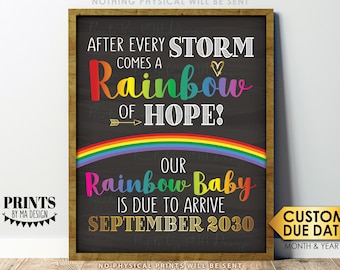 Rainbow Baby Pregnancy Announcement, Baby Reveal After Loss, Hope after Storm, PRINTABLE 8x10/16x20” Chalkboard Style Sign