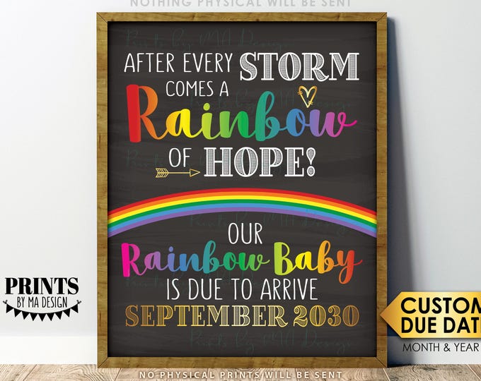 Rainbow Baby Pregnancy Announcement, Baby Reveal After Loss, Hope after Storm, PRINTABLE 8x10/16x20” Chalkboard Style Sign