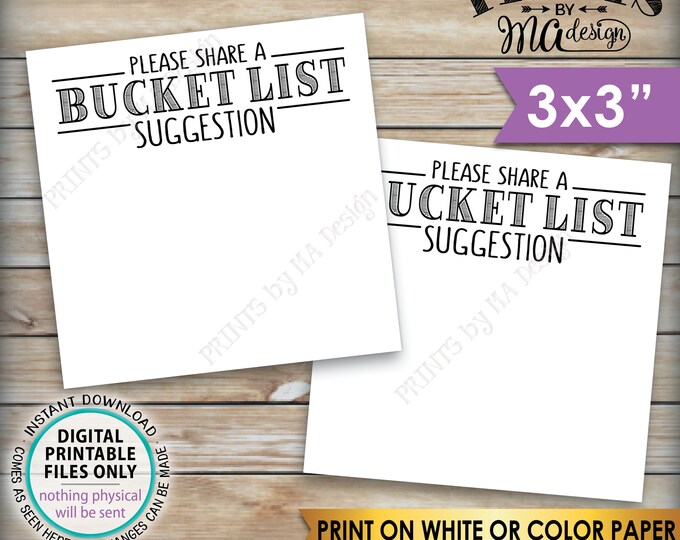 Bucket List Suggestion Cards, Share a Bucket List Suggestion, Birthday Graduation Retirement Party, 3" cards on PRINTABLE 8.5x11" Sheet <ID>