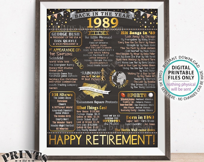 Back in 1989 Retirement Party Sign, Flashback to 1989 Poster Board, PRINTABLE 16x20” Retirement Party Decoration <ID>