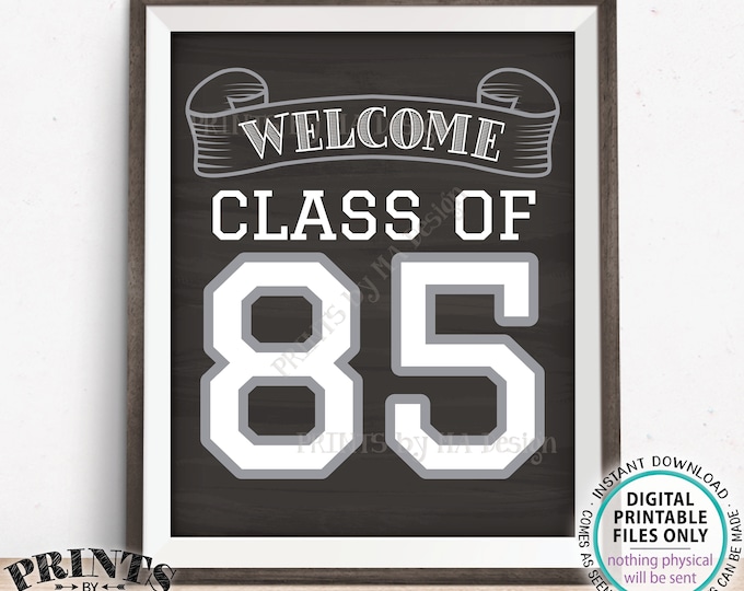 Class of 85 Sign, Welcome Class of 1985 Reunion Decoration, Chalkboard Style PRINTABLE 8x10/16x20” 1985 Class Reunion Sign <ID>