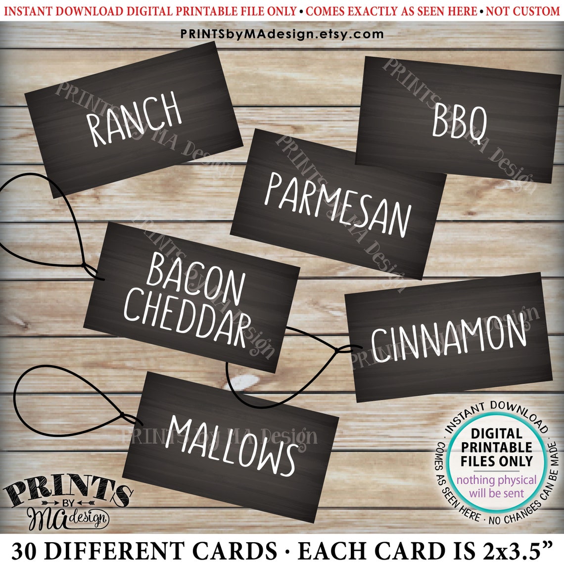 Popcorn Bar Labels Popcorn Toppings Sweet & Savory 30 Etsy
