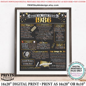 Back in the Year 1986 Poster Board, Remember 1986 Sign, Flashback to 1986 USA History from 1986, PRINTABLE 16x20” Sign &lt;ID&gt;