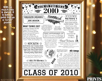 Class of 2010 Reunion Decoration, Back in the Year 2010 Poster Board, Flashback to 2010 High School Reunion, PRINTABLE 16x20” B&W Sign <ID>