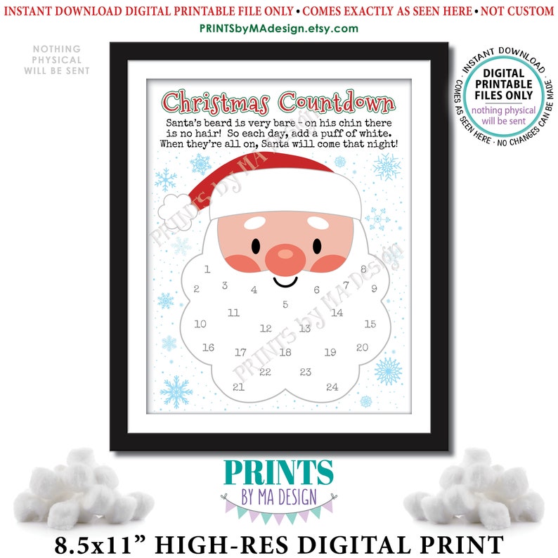 Countdown to Christmas Glue Cotton Balls on Santa's Beard Etsy UK