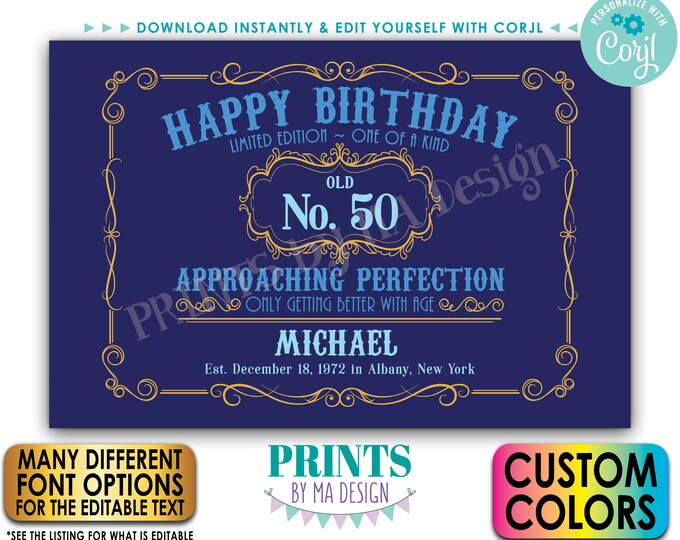 Editable Vintage Birthday Sign, Better with Age Liquor Themed Party, Custom PRINTABLE 24x36” Sign, Color Background <Edit Yourself w/Corjl>