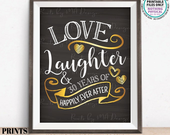 30th Anniversary Gift, Love Laughter Happily Ever After 30 Years of Marriage Milestones, Golden, PRINTABLE 11x14" Digital File <ID>