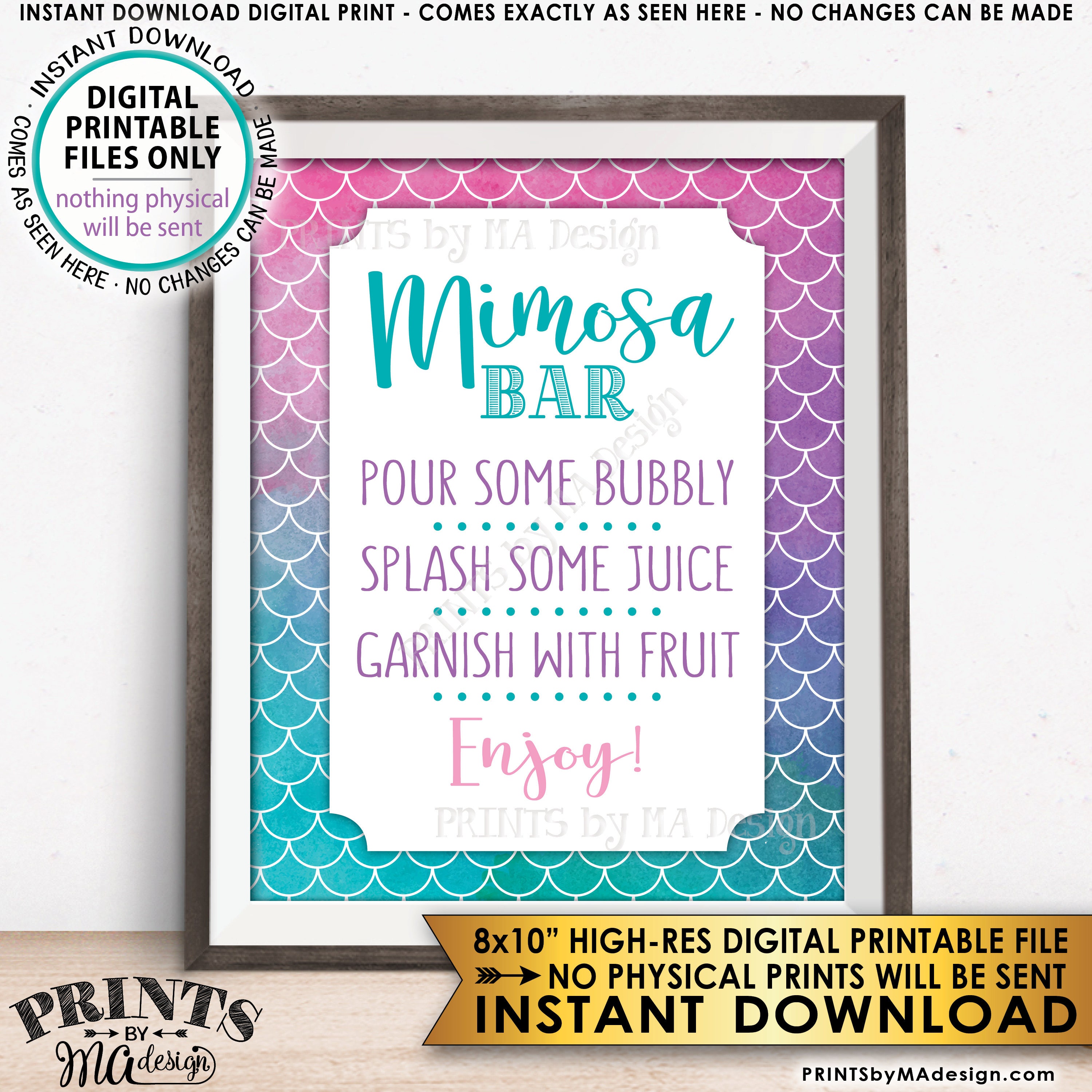 Printable Mimosa Bar Sign with blush watercolor flowers | Instant download