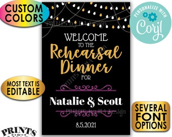 Rehearsal Dinner Sign, Custom Text and Colors, Lights at the Top, PRINTABLE 24x36” Rehearsal Decoration <Edit Yourself with Corjl>