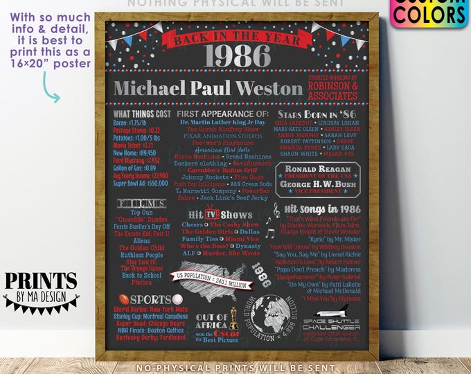 Back in the Year 1986 Retirement Party Sign, Flashback to 1986 Poster Board, Custom PRINTABLE 16x20” Retirement Party Decoration