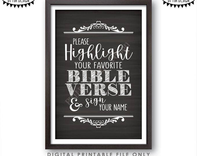 Highlight Your Favorite Bible Verse and Sign Your Name Wedding Sign our Bible Guestbook Sign, PRINTABLE Chalkboard Style 4x6” Sign <ID>