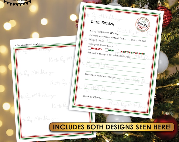 SALE! Santa Letter Template and Drawing for Santa, Kids Note to Santa Claus, Christmas List, Easy PRINTABLE 8.5x11” Digital Files <ID>