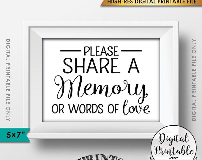 Share a Memory Sign, Share Memories, Please Write a Memory Card, Graduation, Birthday Party, 5x7" Instant Download Digital Printable File