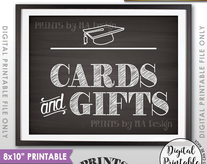 Cards & Gifts Sign, Cards and Gifts for the Graduate, Gifts for the Grad, PRINTABLE 8x10” Chalkboard Style Graduation Party Sign <ID>