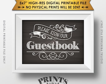 Please Sign Our Guestbook Wedding Sign the Guest Book, Reception Sign, Instant Download 5x7” Chalkboard Style Printable Sign