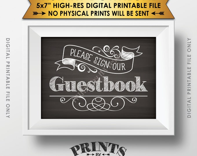 Please Sign Our Guestbook Wedding Sign the Guest Book, Reception Sign, Instant Download 5x7” Chalkboard Style Printable Sign