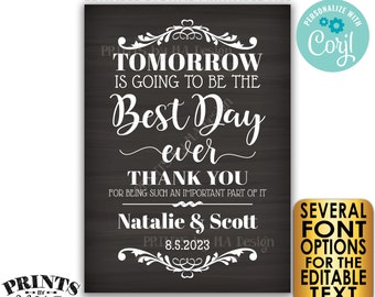 Tomorrow is Going to Be The Best Day Ever, Editable Rehearsal Dinner Sign, PRINTABLE 5x7” Chalkboard Style Sign <Edit Yourself with Corjl>