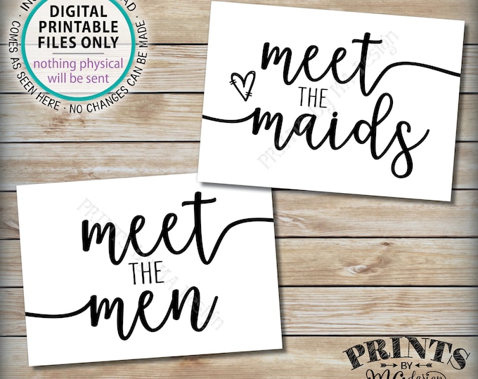 Meet the Maids & Men Signs, Intro Maids and Men Bridal Party Introductions, Bridesmaids Groomsmen, Two PRINTABLE 5x7” Wedding Signs <ID>