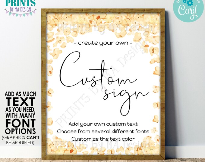 Editable Popcorn Sign, Movie Popcorn Party, Choose Your Text, Custom PRINTABLE 8x10"/16x20" Popcorn Sign <Edit Yourself with Corjl>