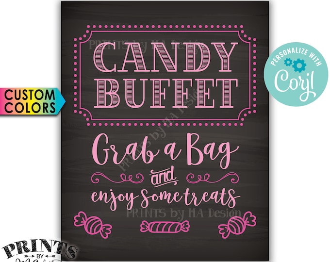 Candy Buffet Sign, Grab a Bag & Enjoy Some Treats Sign, Candy Bar, PRINTABLE 8x10" Chalkboard Style Sign <Edit Colors Yourself with Corjl>