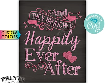 Bridal Shower Brunch Sign, They Brunched Happily Ever After PRINTABLE 16x20” Chalkboard Style Wedding Sign <Edit Colors Yourself with Corjl>