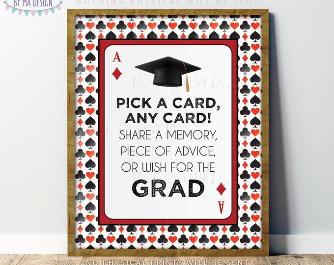 Playing Cards Graduation Party Well Wishes Sign, Pick a Card and Write a Message, Best Wishes for the Grad, PRINTABLE 8x10/16x20” Sign <ID>