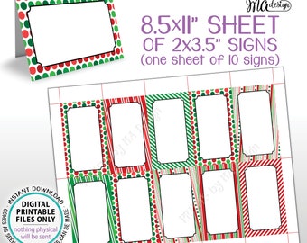 Christmas Place Cards, Notes from the Elf, Xmas Party Labels Buffet Food Table Tents, PRINTABLE 8.5x11” Sheet of Ten 2x3.5" Blank Cards <ID>