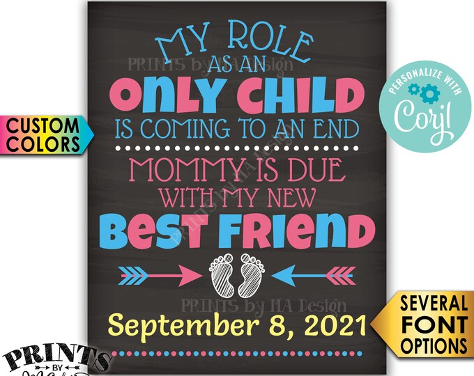 Baby Number 2 Pregnancy Announcement, Role as an Only Child is Coming to an End, PRINTABLE Baby #2 Reveal Sign <Edit Yourself with Corjl>