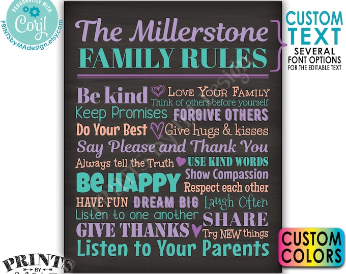 Editable Family Rules Sign, Family Wall Art, House Rules, Custom PRINTABLE 8x10/16x20” Chalkboard Style Sign <Edit Yourself w/Corjl>