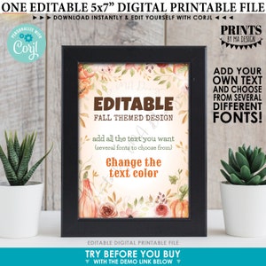 Tarjeta o letrero de retrato de tema de otoño editable, elija su texto, cree 1 estilo de acuarela de otoño IMPRIMIBLE personalizado 5x7" <Edite usted mismo con Corjl>