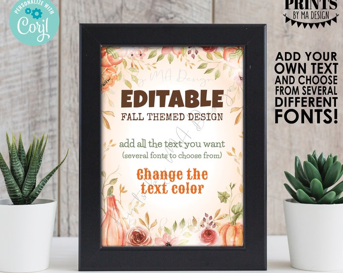 Editable Fall Theme Portrait Card or Sign, Choose Your Text, Create 1 Custom PRINTABLE Autumn Watercolor Style 5x7” <Edit Yourself w/Corjl>