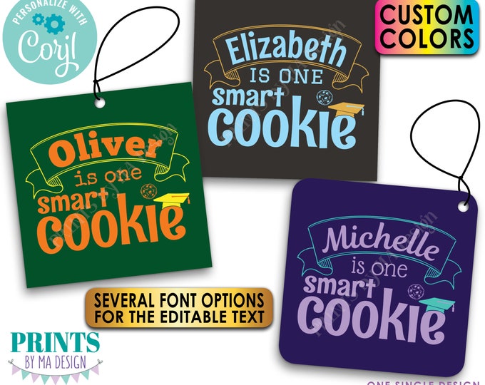 One Smart Cookie Tags/Cards/Labels Graduation Party Favors, Custom 3" Squares on 8.5x11" Digital PRINTABLE File <Edit Yourself w/Corjl>