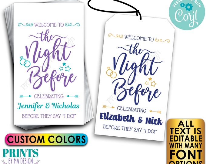 Welcome to the Night Before Editable Rehearsal Dinner Gift Bag Tags, 2x3.5" Cards, PRINTABLE 8.5x11" Digital File <Edit Yourself with Corjl>