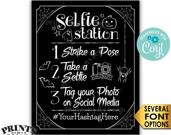 Halloween Party Selfie Station Sign, Tag your Photo, Share on Social Media, PRINTABLE 8x10/16x20” Hashtag Sign <Edit Yourself with Corjl>