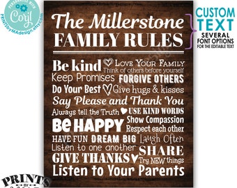 Editable Family Rules Sign, Family Wall Art, House Rules, Custom PRINTABLE 8x10/16x20” Rustic Wood Style Sign <Edit Yourself w/Corjl>