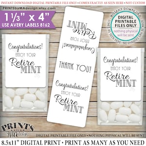 Retirement Party Tic Tac Labels, Retire MINT Stickers, Tic Tacs Labels, Print As Many As You Need, 8162, 1-1/3x4" PRINTABLE Stickers <ID>
