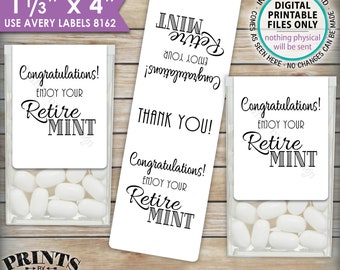 Retirement Party Tic Tac Labels, Retire MINT Stickers, Tic Tacs Labels, Print As Many As You Need, 8162, 1-1/3x4" PRINTABLE Stickers <ID>