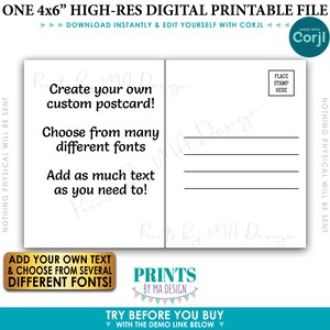Bearbeitbare Postkarte Rückseite der Postkartenrückseite, fügen Sie Ihren eigenen Text hinzu, eine benutzerdefinierte 4x6 "digital druckbare Datei <Bearbeiten Sie sich selbst mit Corjl>