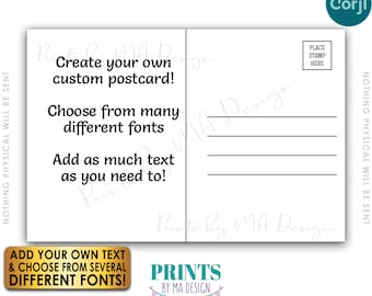 Editable Postcard Back Side of Postcard Backside, Add Your Own Text, One Custom 4x6" Digital Printable File <Edit Yourself w/Corjl>